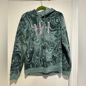 Brooklyn Cloth Teal Swirl Embroidered Drip Hoodie. Kangaroo Pocket. Sz: S.